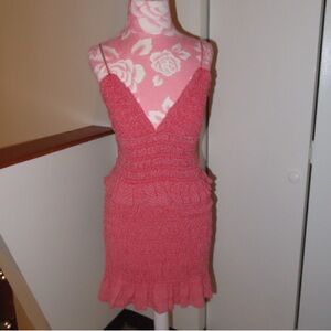 Zara Coral Pink Smocked V-Neck Mini Dress